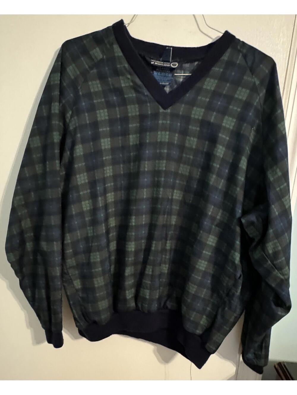 Sunderland of Scotland Green Plaid  Golf Pullover V Neck Jacket Men’s L